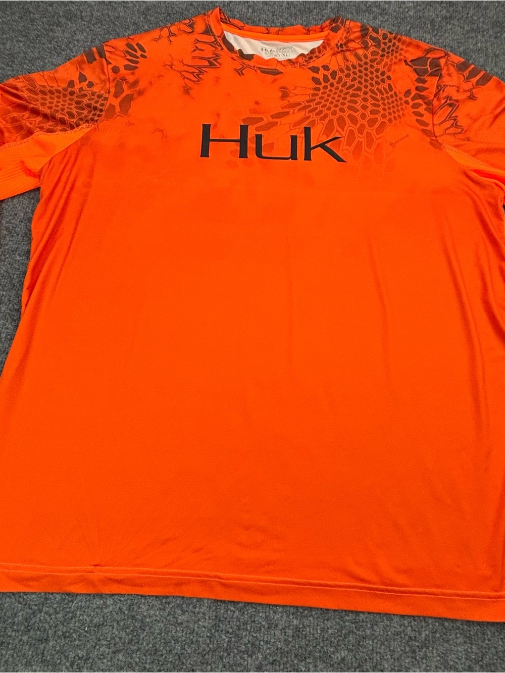 Huk Fishing Shirt Mens XL Orange Kryptek Camo Long Sleeve Performance UV Hunt - Picture 5 of 14